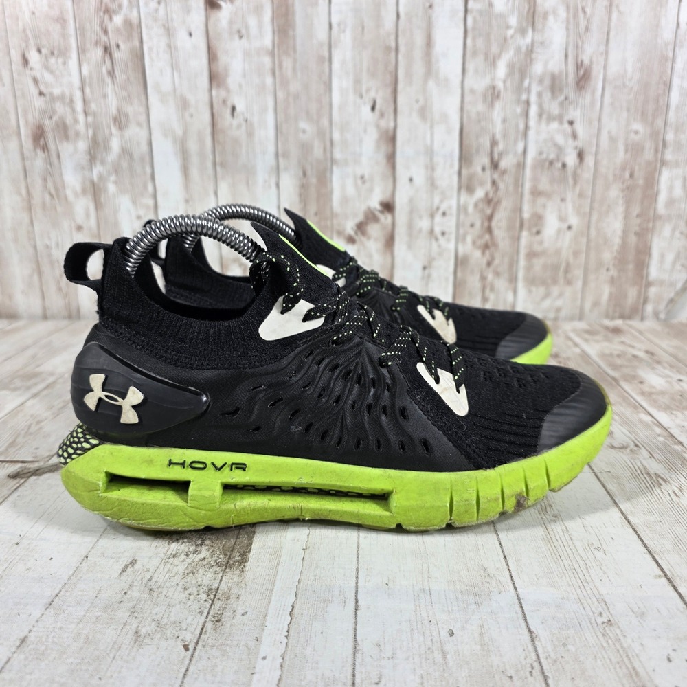 Under Armour HOVR Phantom 2 Womens 8 Black Lime Green Running Shoes 3023198-001